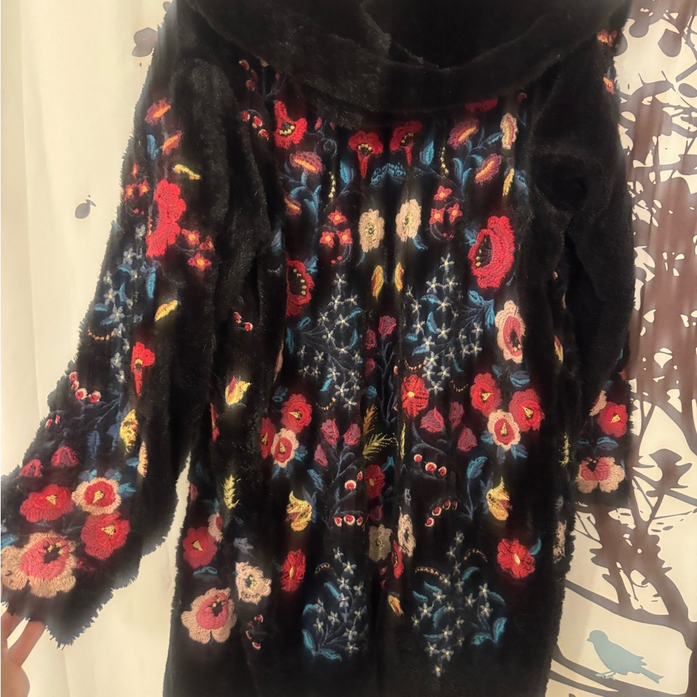 Johnny Was Black Teddy Jacket with Multicolor Floral Embroidery PRICE IS FIRM - Picture 2 of 8